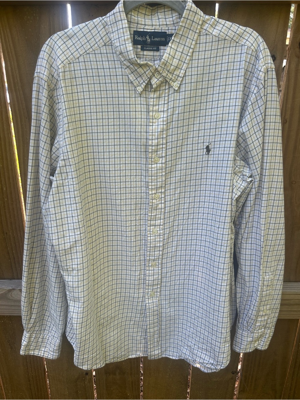Ralph Lauren Men’s Button-Down Plaid Shirt - White with Blue yellow Check XXL